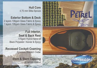 Professional built PETREL: Strip build Sitka Spruce Kayak with strong traditional roots in Greenland