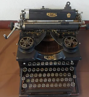 Antique Royal Typewriter with Dual Beveled Glass Side Panels Vintage - ideal display piece/ Item
