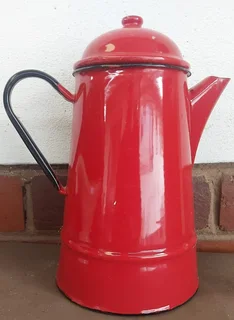 Red Enamel Coffee Pot.