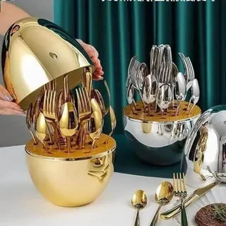 Perfect Dealz 24pcs Egg Shaped Stainless Steel Cutlery Set - Gold