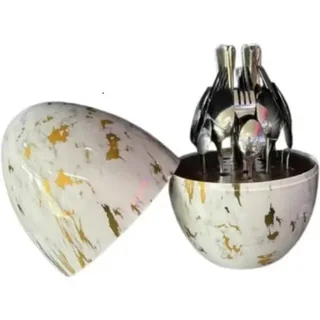 Perfect Dealz 24pcs Egg Shaped Stainless Steel Cutlery Set - White