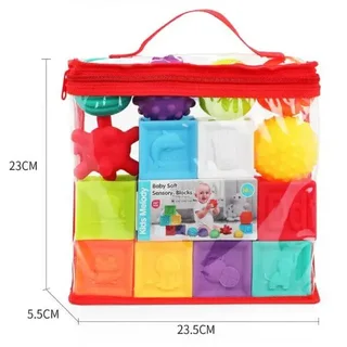 Perfect Dealz 14pcs Puzzle Sensory Soft and Textured Rubber Balls and Blocks Set For Kids