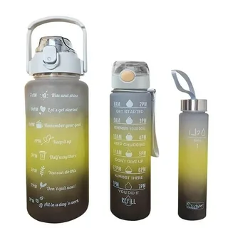 Perfect Dealz Set of 3 Motivational Water Bottles -  Grey,Yellow and Black