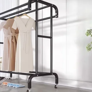 Perfect Dealz Double Pole Clothing Rack with Top Shelf