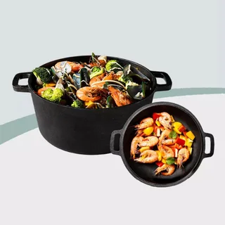 Perfect Dealz 2 in 1 Cast Iron Dutch Oven with Skillet Lid