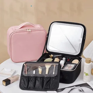 Perfect Dealz Portable Make Up Organizer Storage Box with LED Light and Mirror