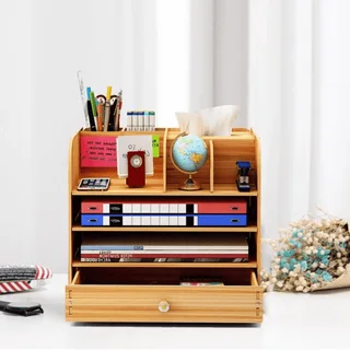Perfect Dealz Wooden Desktop Organizer with Drawer and Phone Holder