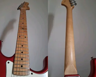 F e n d e r Squier STANDARD Series Gold logo strat guitar in Candy apple red SETUP done NEW strings