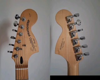 F e n d e r Squier STANDARD Series Gold logo strat guitar Candy Apple red SETUP done w/ NEW strings