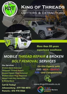 King of Threads - Broken Bolt Removal and Thread Repair Johannesburg and Pretoria