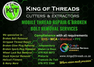 Broken Bolt Removals and Thread Repairs Johannesburg and Mpumalanga