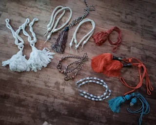 Curtains tie back's and Clay Pottery & Handmade Tapestry Wall Panel in Wooden Frame