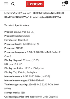 Lenovo V15 G2 15.6-inch FHD Intel Celeron N4500 8GB RAM 256GB SSD Win 11