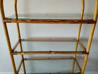 華 Vintage Rattan &amp; Glass Arch Shelf – 4-Tier Boho Display Unit (180 cm High)
