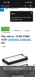 BMW x5 Aircondition carbin filters new