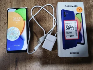 Samsung Galaxy A03 blue cellphone