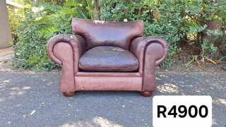 Large 1 Seater Leather Arm Chair VAN DEN BERGH Kudu Leather Sofa Sabi Range Leather Couch 120cm