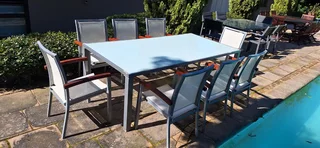 Eight Seater 212cm Aluminum Patio Set 8 armed Stackable Chairs Outdoor Garden Patio Set