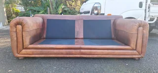 Stunning Retro Aft Armed KUDU Leather Couch Large 3 Seater Tan Brown Colour 230cm