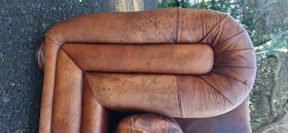 Stunning Retro Aft Armed KUDU Leather Couch Large 3 Seater Tan Brown Colour 230cm