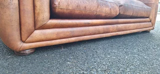 Stunning Retro Aft Armed KUDU Leather Couch Large 3 Seater Tan Brown Colour 230cm