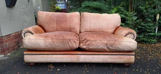 208cm Coricraft Kudu Leather Couch Two Seater Colonial Light Toffee Color Brown