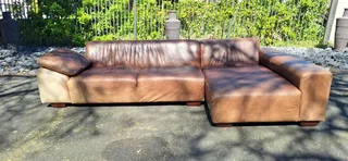 Stylish CORICRAFT Genuine Leather L Shape Couch RightHF Phantom Slope Zambezi Walnut Brown