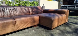 Stylish CORICRAFT Genuine Leather L Shape Couch RightHF Phantom Slope Zambezi Walnut Brown
