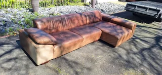 Stylish CORICRAFT Genuine Leather L Shape Couch RightHF Phantom Slope Zambezi Walnut Brown