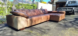 Stylish CORICRAFT Genuine Leather L Shape Couch RightHF Phantom Slope Zambezi Walnut Brown