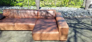 Stylish CORICRAFT Genuine Leather L Shape Couch RightHF Phantom Slope Zambezi Walnut Brown