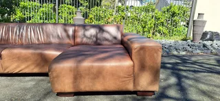 Stylish CORICRAFT Genuine Leather L Shape Couch RightHF Phantom Slope Zambezi Walnut Brown