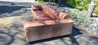 Stylish CORICRAFT Genuine Leather L Shape Couch RightHF Phantom Slope Zambezi Walnut Brown