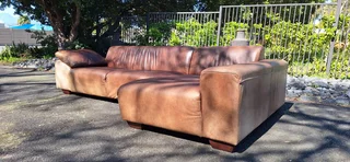 Stylish CORICRAFT Genuine Leather L Shape Couch RightHF Phantom Slope Zambezi Walnut Brown