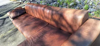 Stylish CORICRAFT Genuine Leather L Shape Couch RightHF Phantom Slope Zambezi Walnut Brown