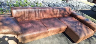 Stylish CORICRAFT Genuine Leather L Shape Couch RightHF Phantom Slope Zambezi Walnut Brown