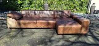 Stylish CORICRAFT Genuine Leather L Shape Couch RightHF Phantom Slope Zambezi Walnut Brown