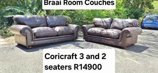 Coricraft Leather Lounge Suite 3 and 2 seaters Afrique Range in Milano Dark Brown color