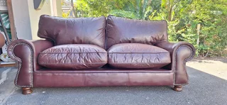 Lovely colour Wetherleys Large 2 Seater Leather Couch Windsor Oxblood Brown Color Slanted style