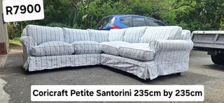 Coricraft Santorini Petite Corner Slip Cover Couch In Grey Blue Two Tone Colour  2.35m By 2.35m