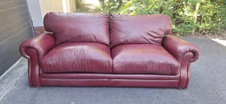 3 seater Full Leather Slanted styled Couch Burgundy Colour