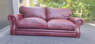 3 seater Full Leather Slanted styled Couch Burgundy Colour