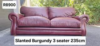 3 seater Full Leather Slanted styled Couch Burgundy Colour