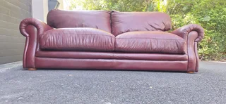 3 seater Full Leather Slanted styled Couch Burgundy Colour