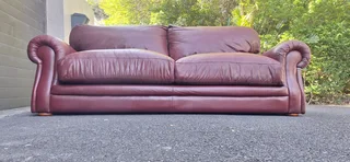 3 seater Full Leather Slanted styled Couch Burgundy Colour