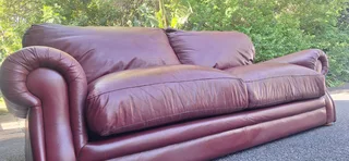 3 seater Full Leather Slanted styled Couch Burgundy Colour