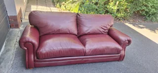 3 seater Full Leather Slanted styled Couch Burgundy Colour
