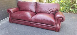 3 seater Full Leather Slanted styled Couch Burgundy Colour