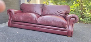 3 seater Full Leather Slanted styled Couch Burgundy Colour