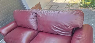 3 seater Full Leather Slanted styled Couch Burgundy Colour